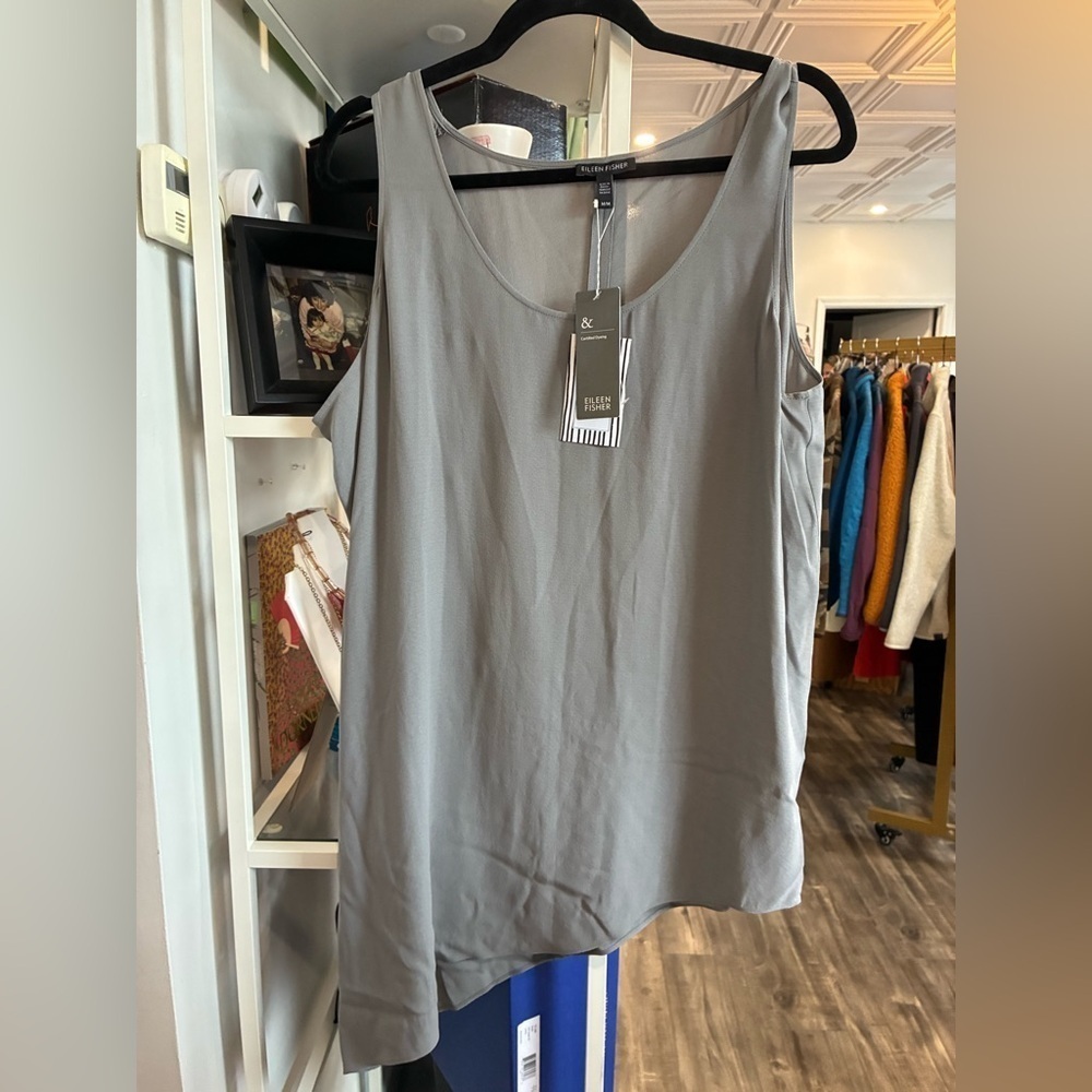 Eileen Fisher side drape shell pewter size M NWT